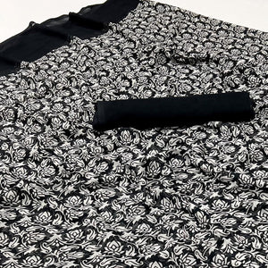 Black & White Floral Printed Georgette Saree