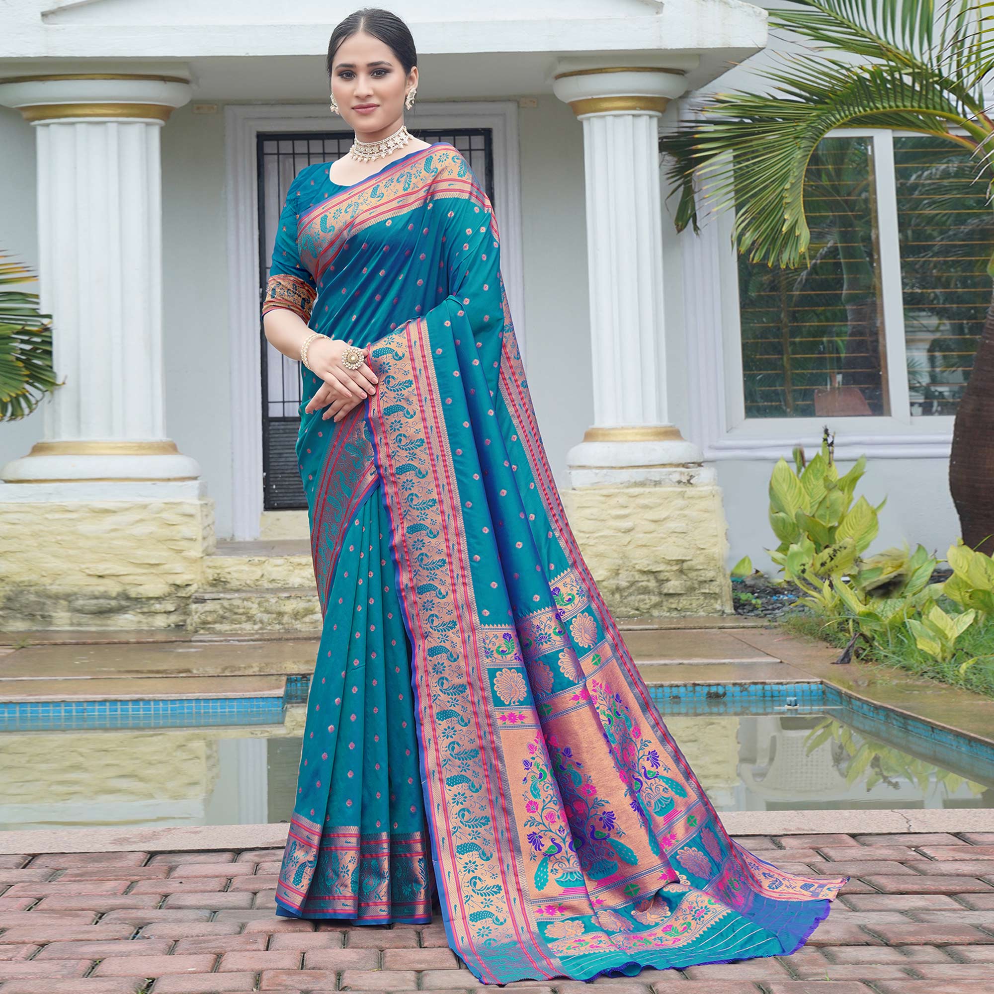 Blue Woven Paithani Art Silk Saree