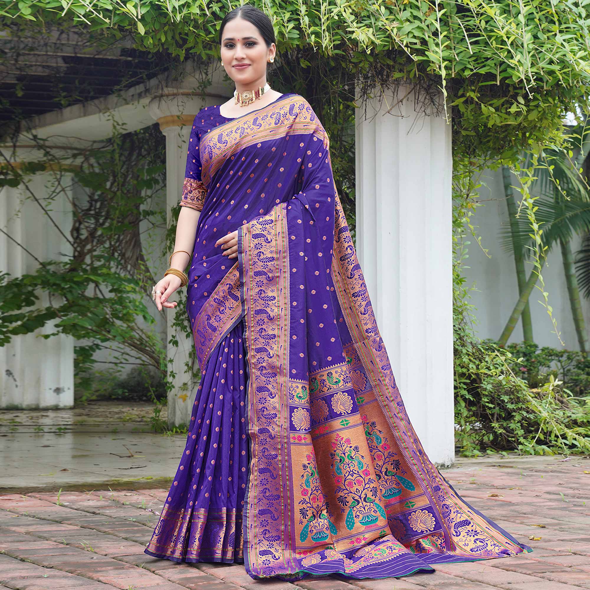 Purple Woven Paithani Art Silk Saree