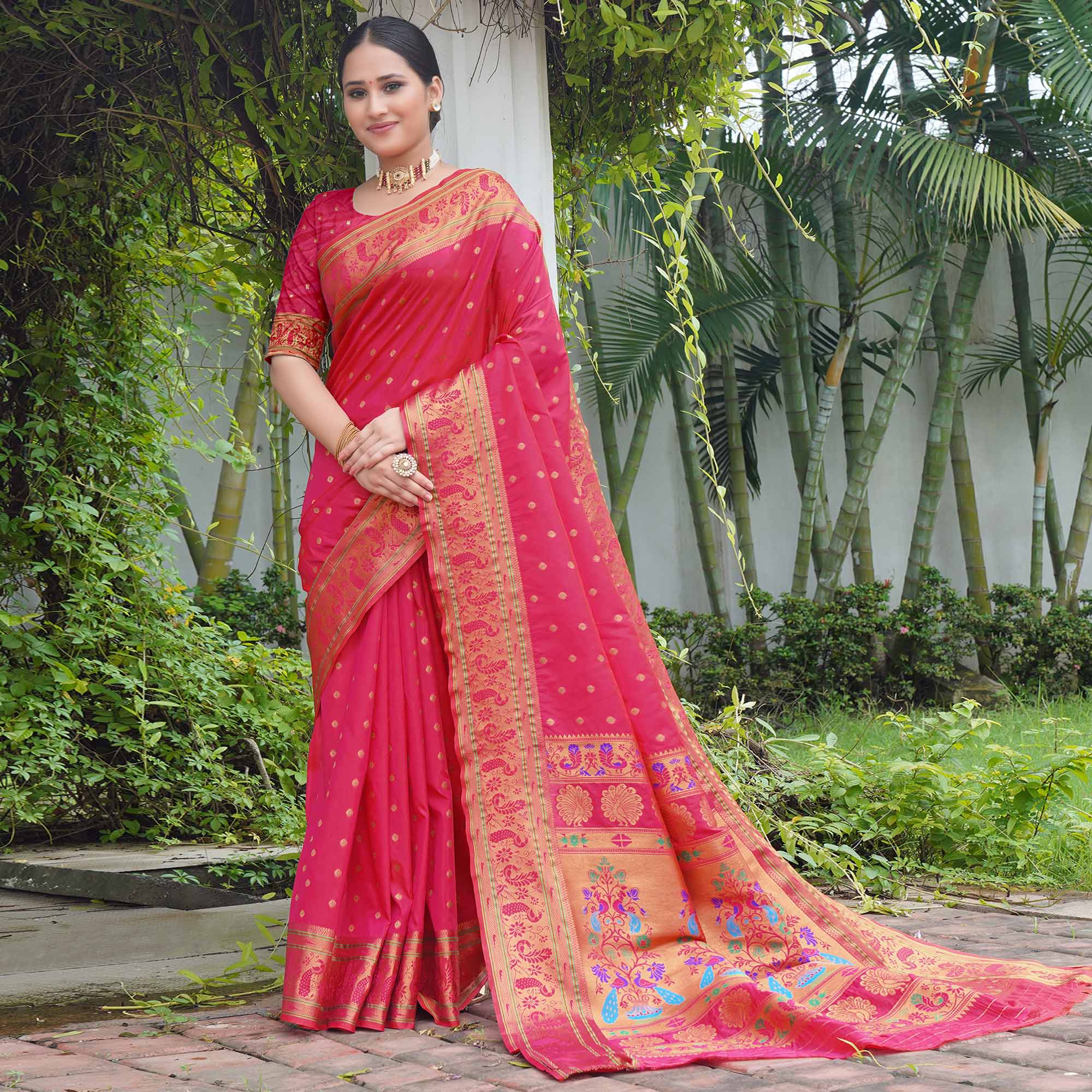 Pink Woven Paithani Art Silk Saree