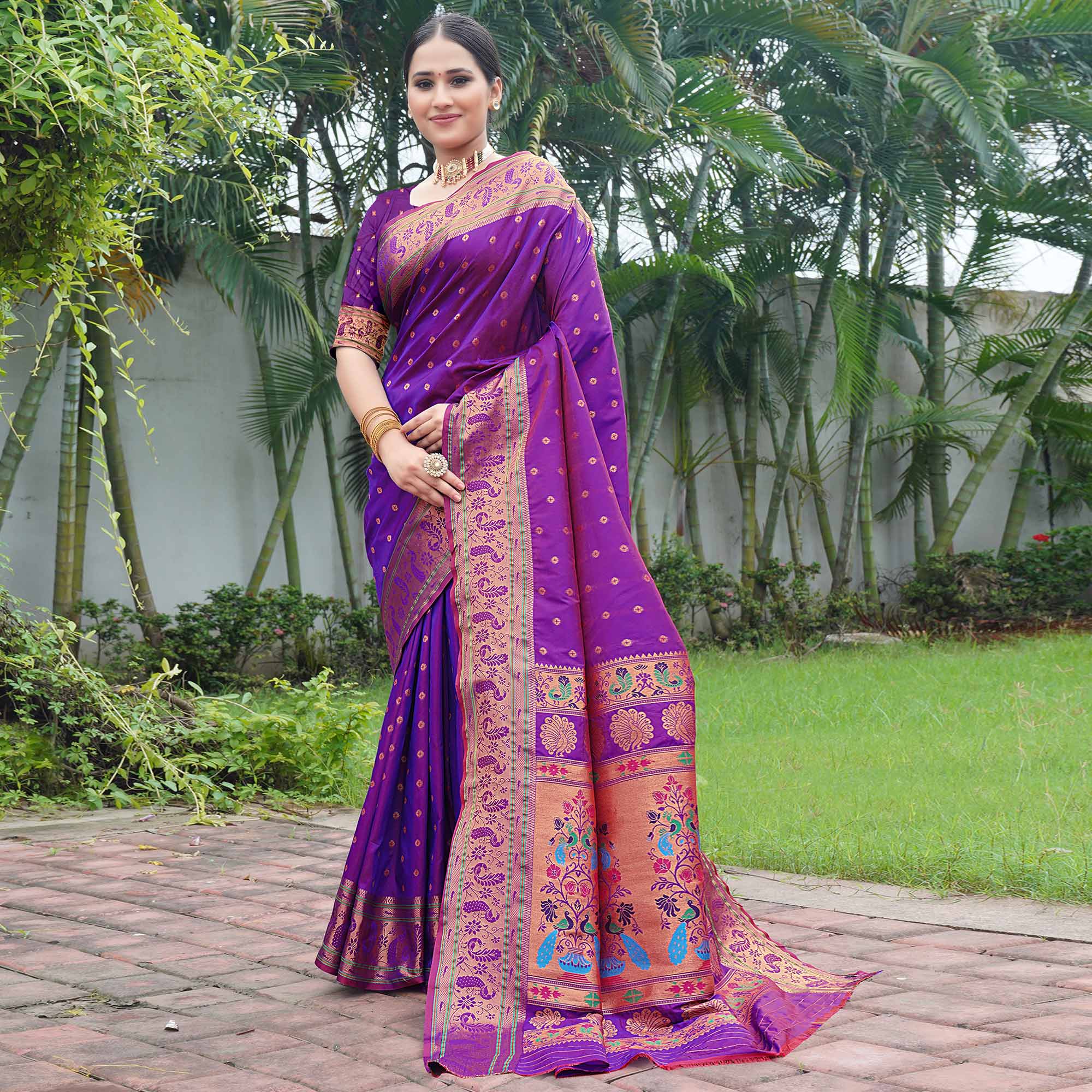 Violet Woven Paithani Art Silk Saree