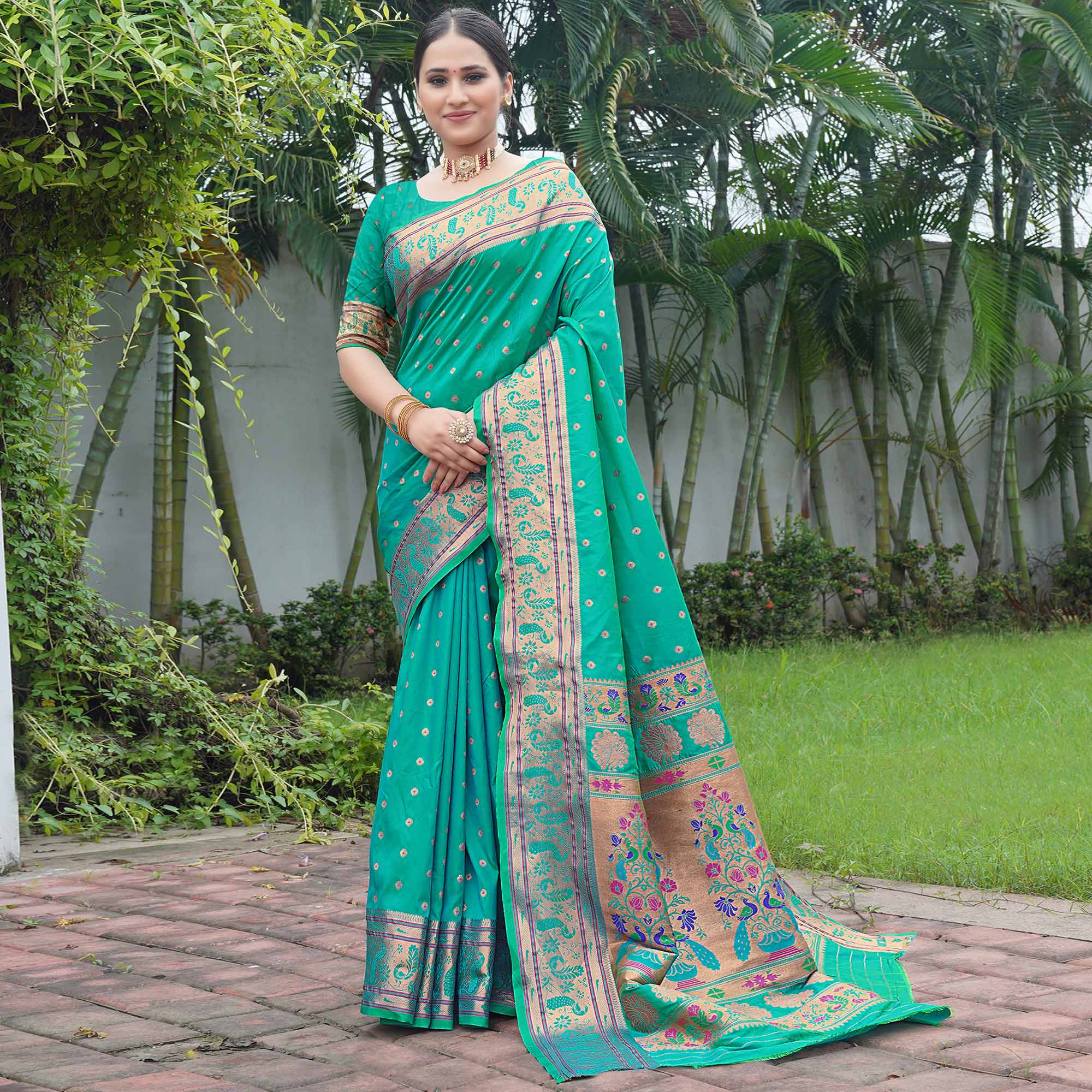 Rama Blue Woven Paithani Art Silk Saree