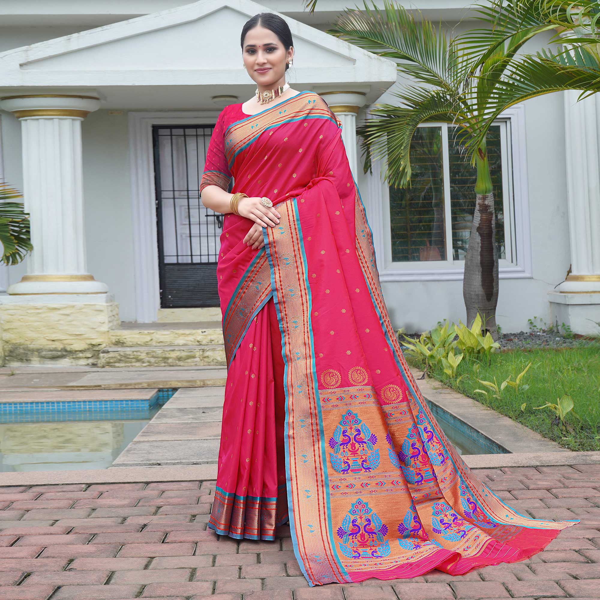 Pink Woven Paithani Art Silk Saree