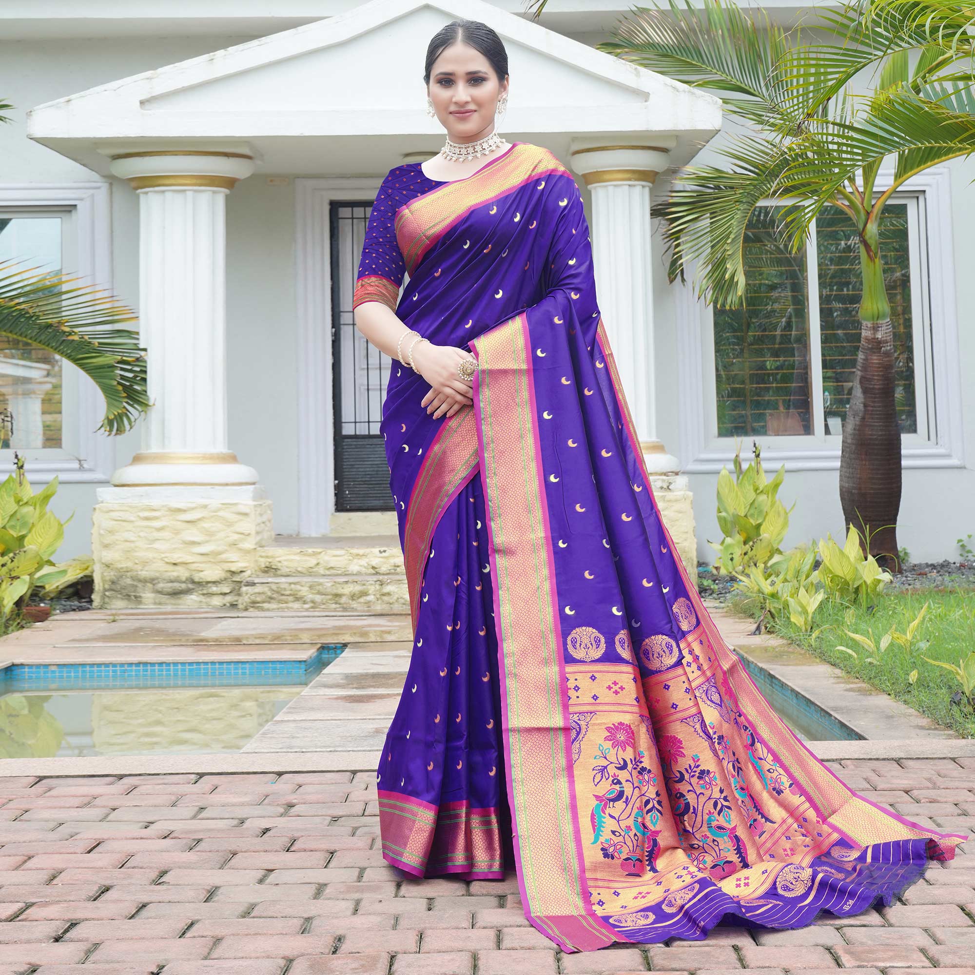 Purple Woven Paithani Art Silk Saree