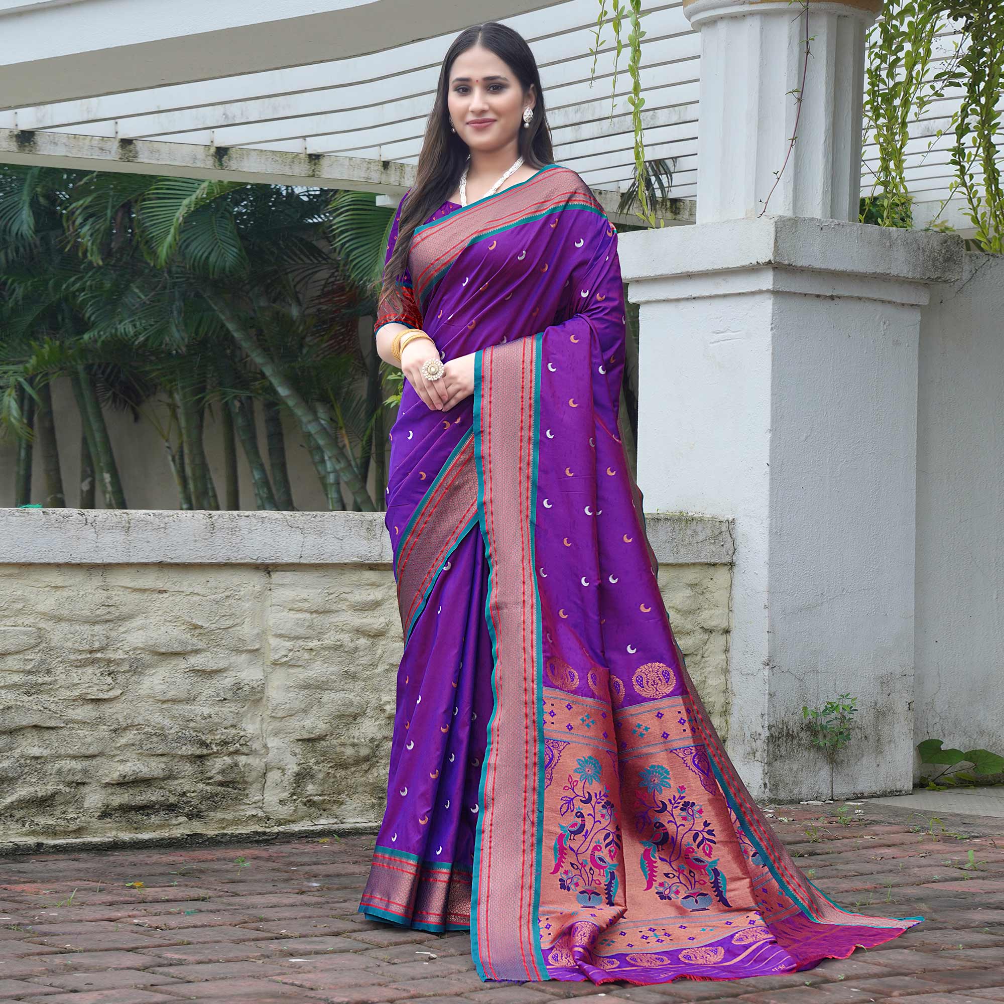 Purple Woven Paithani Art Silk Saree