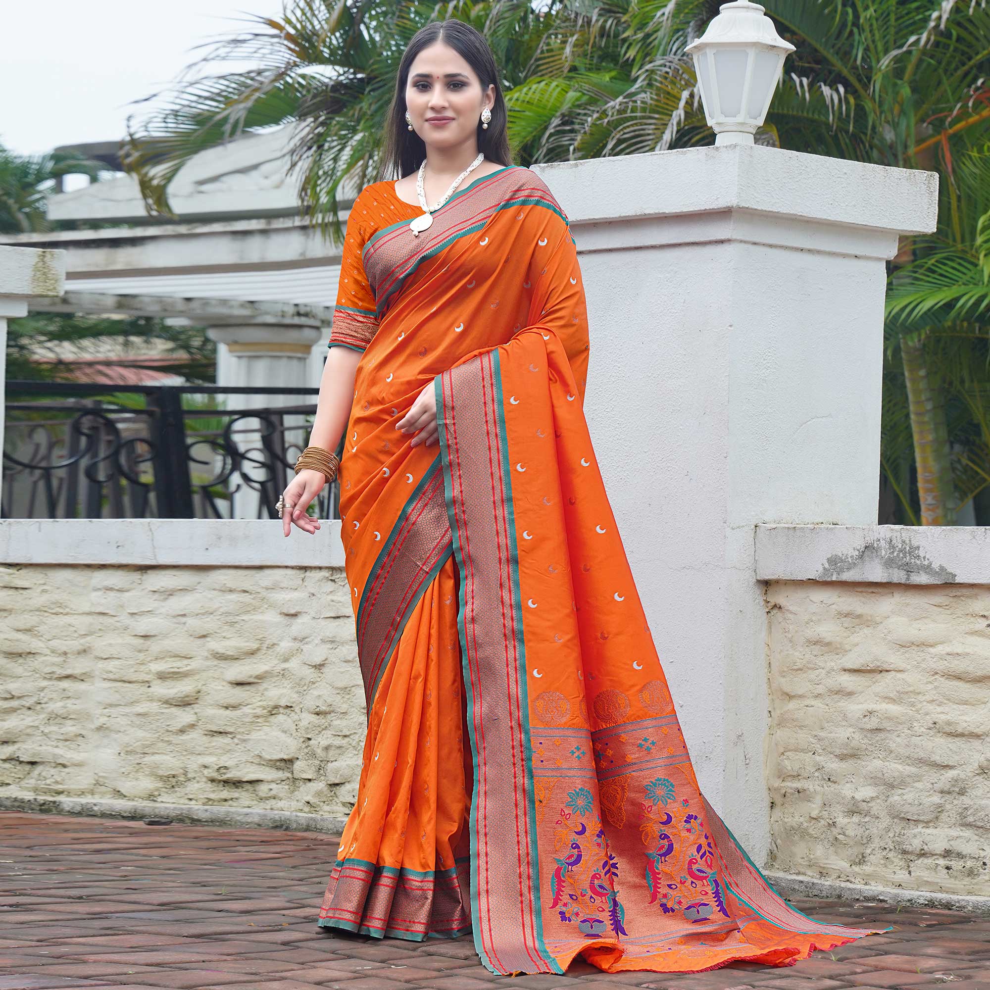 Orange Woven Paithani Art Silk Saree