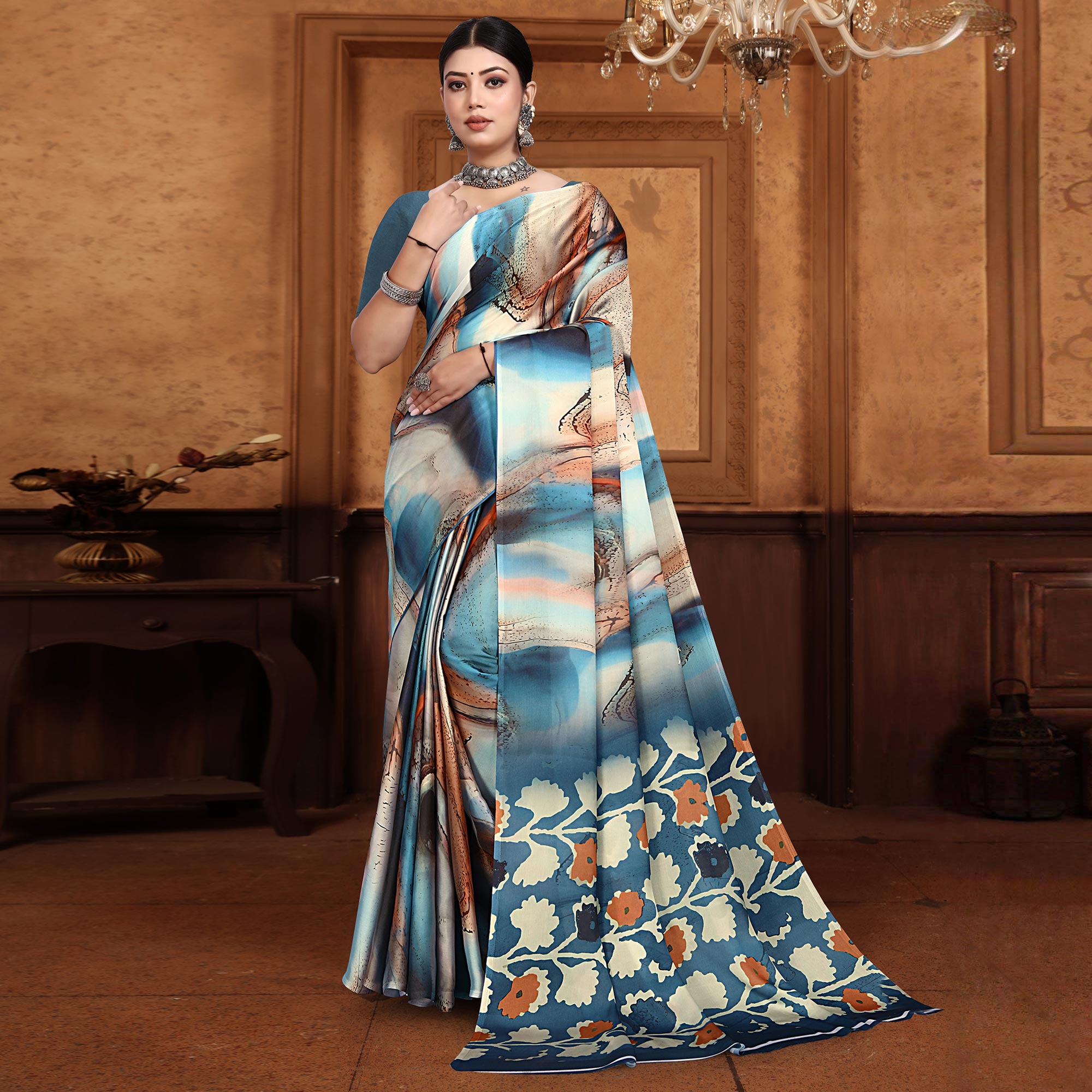 Multicolor Floral Digital Printed Georgette Saree