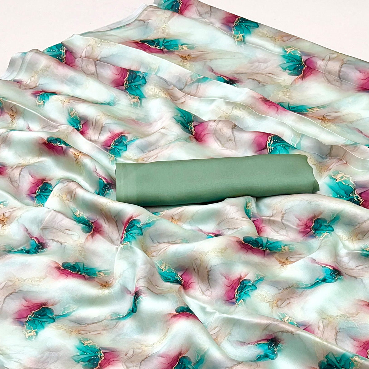 Cream Digital Printed Georgette Saree