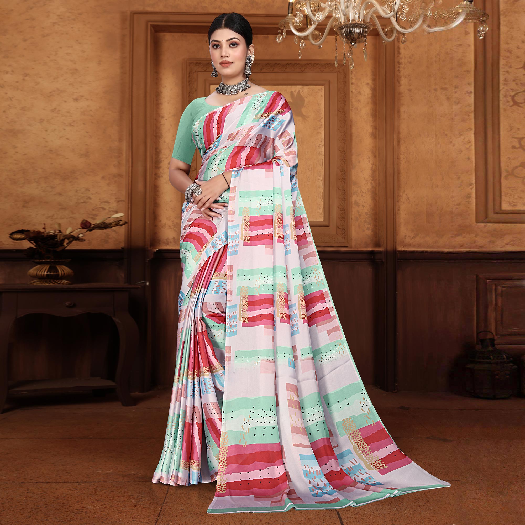 Multicolor Digital Printed Georgette Saree