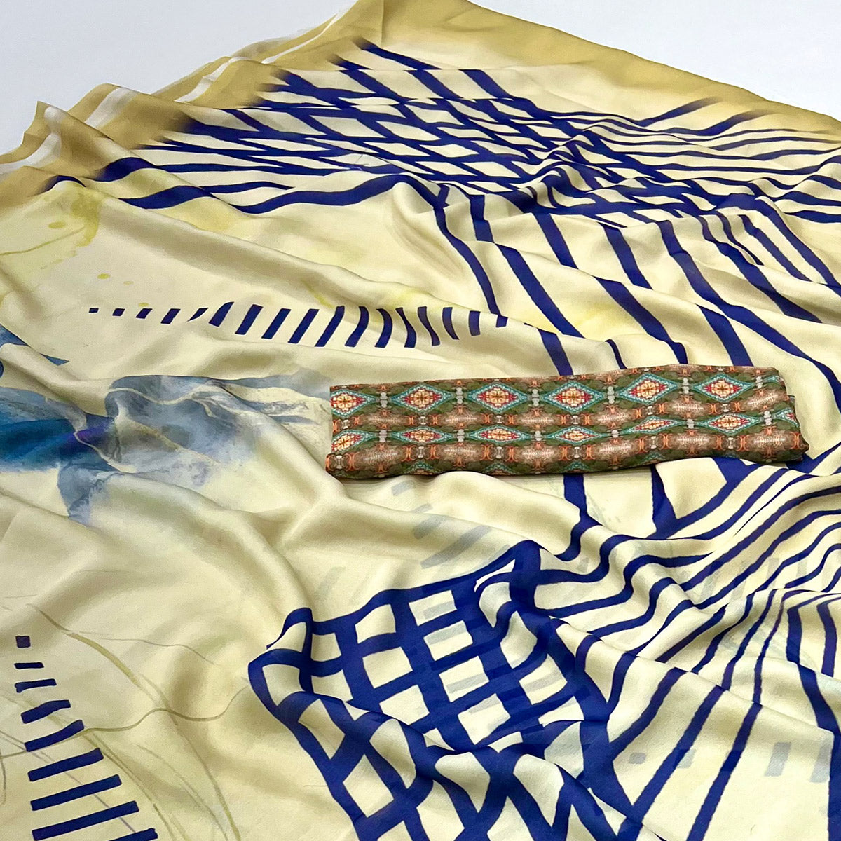 Light Yellow Digital Printed Georgette Saree
