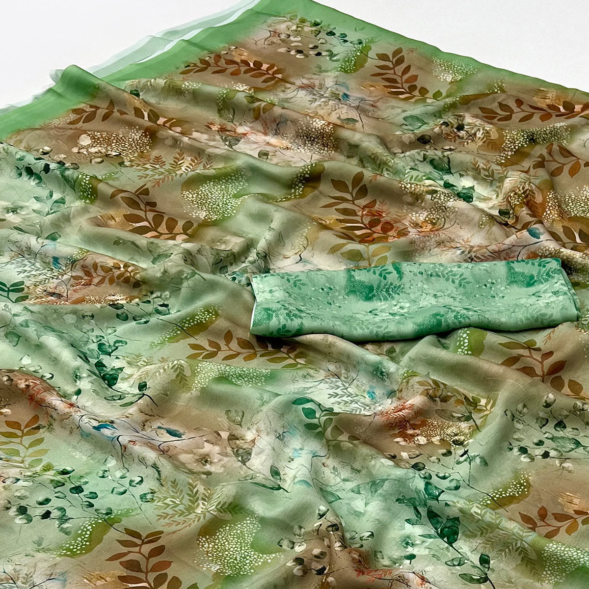 Green Floral Digital Printed Georgette Saree