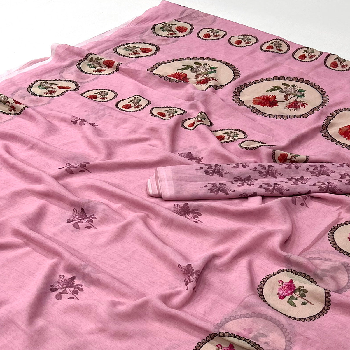 Pink Floral Digital Printed Georgette Saree