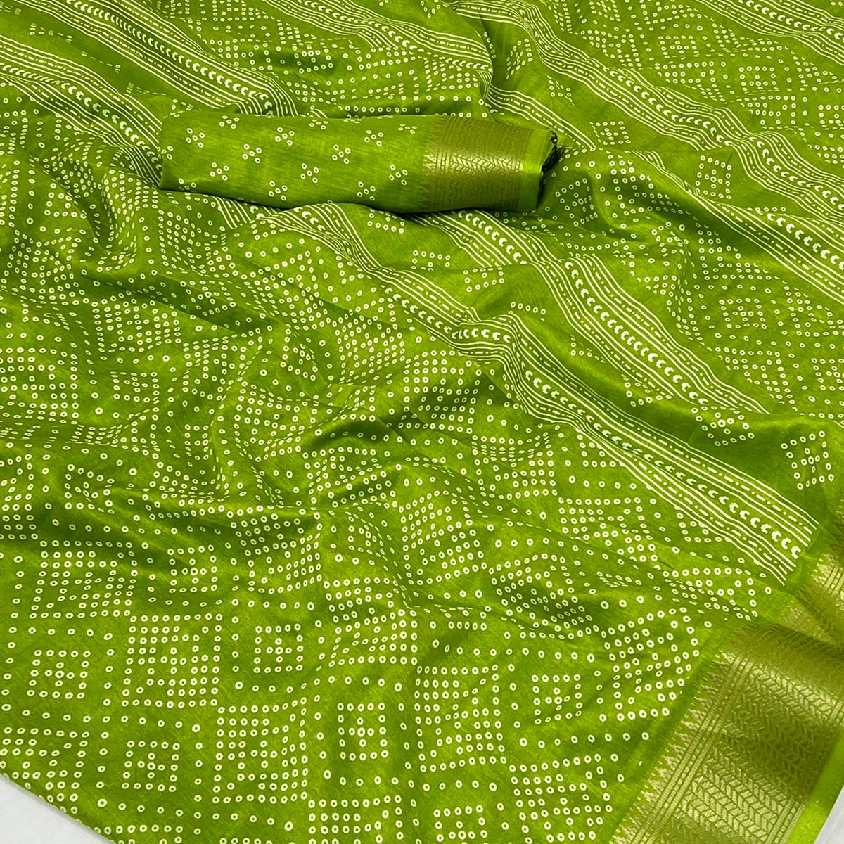 Green Printed Dola Silk Saree With Jacquard Border