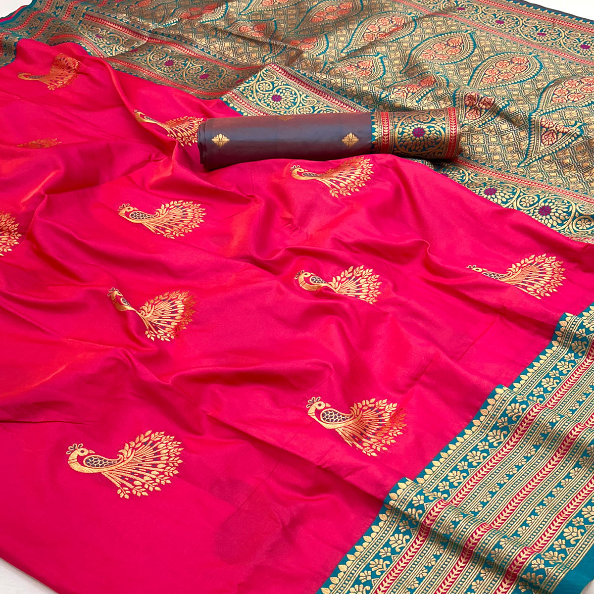 Pink Woven Pure Silk Saree