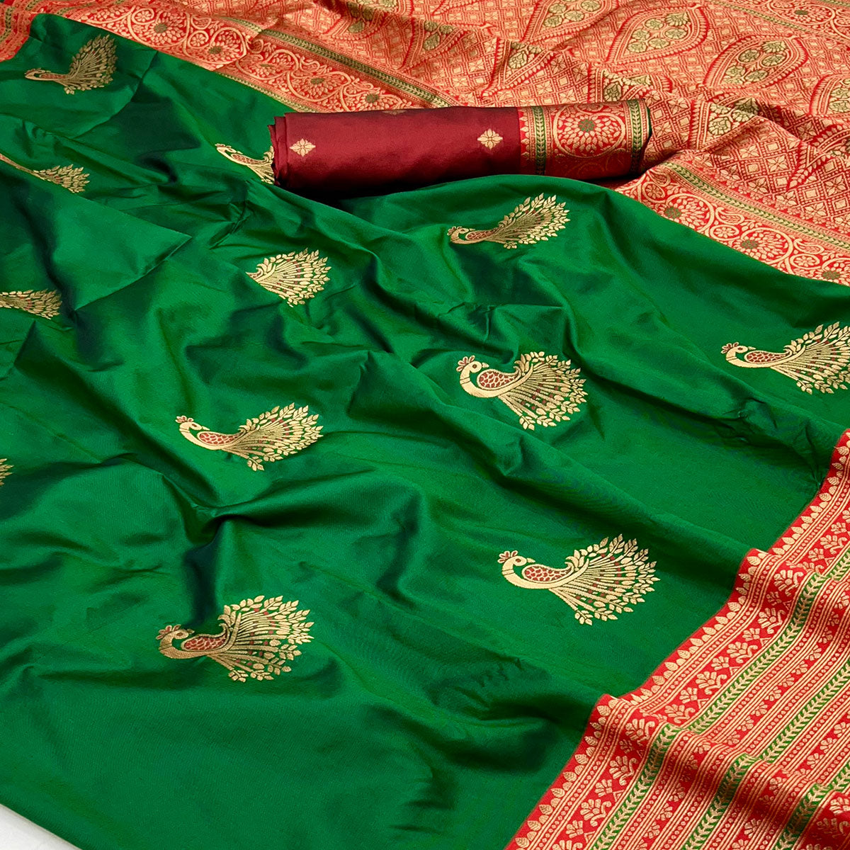 Green Woven Pure Silk Saree