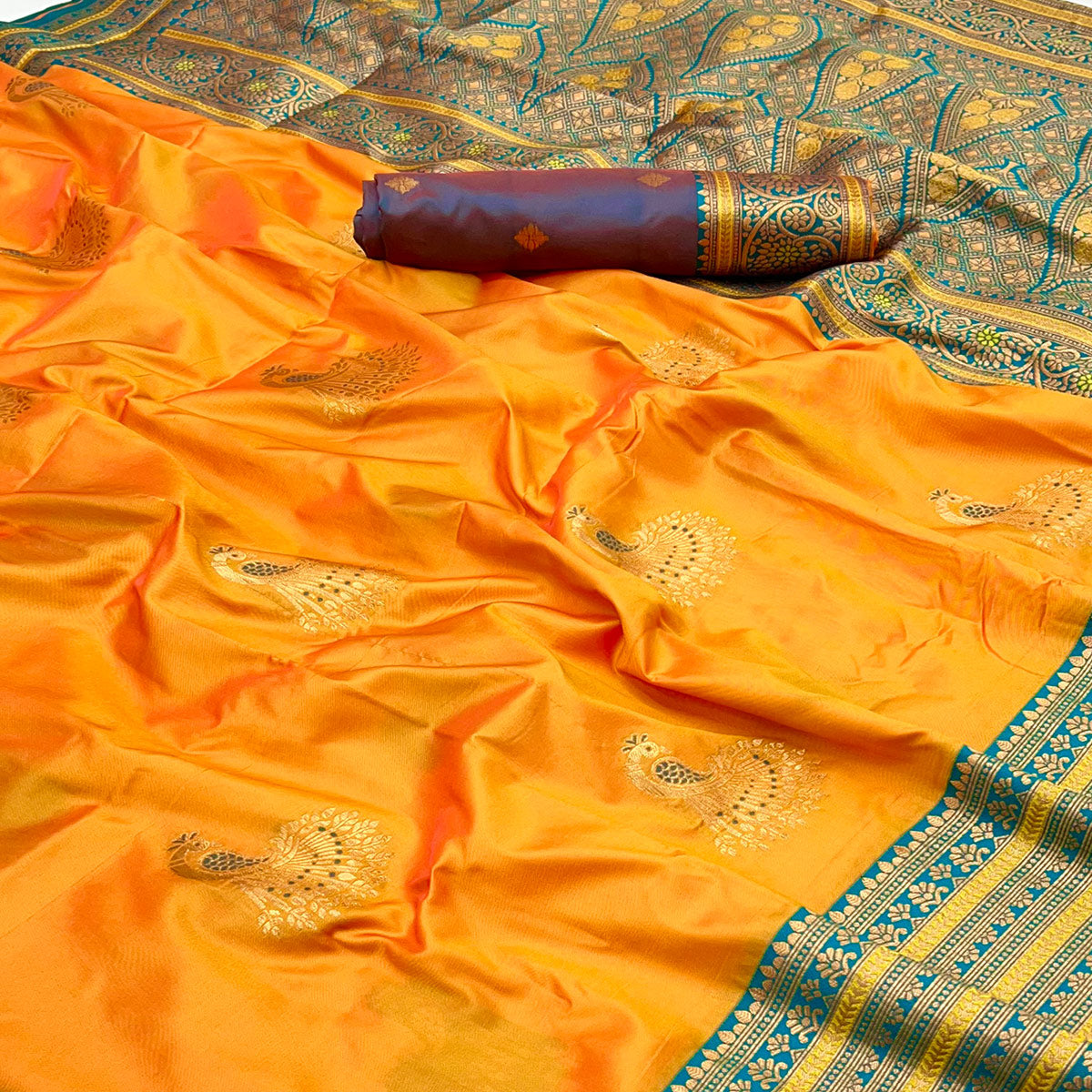 Mustard Woven Pure Silk Saree