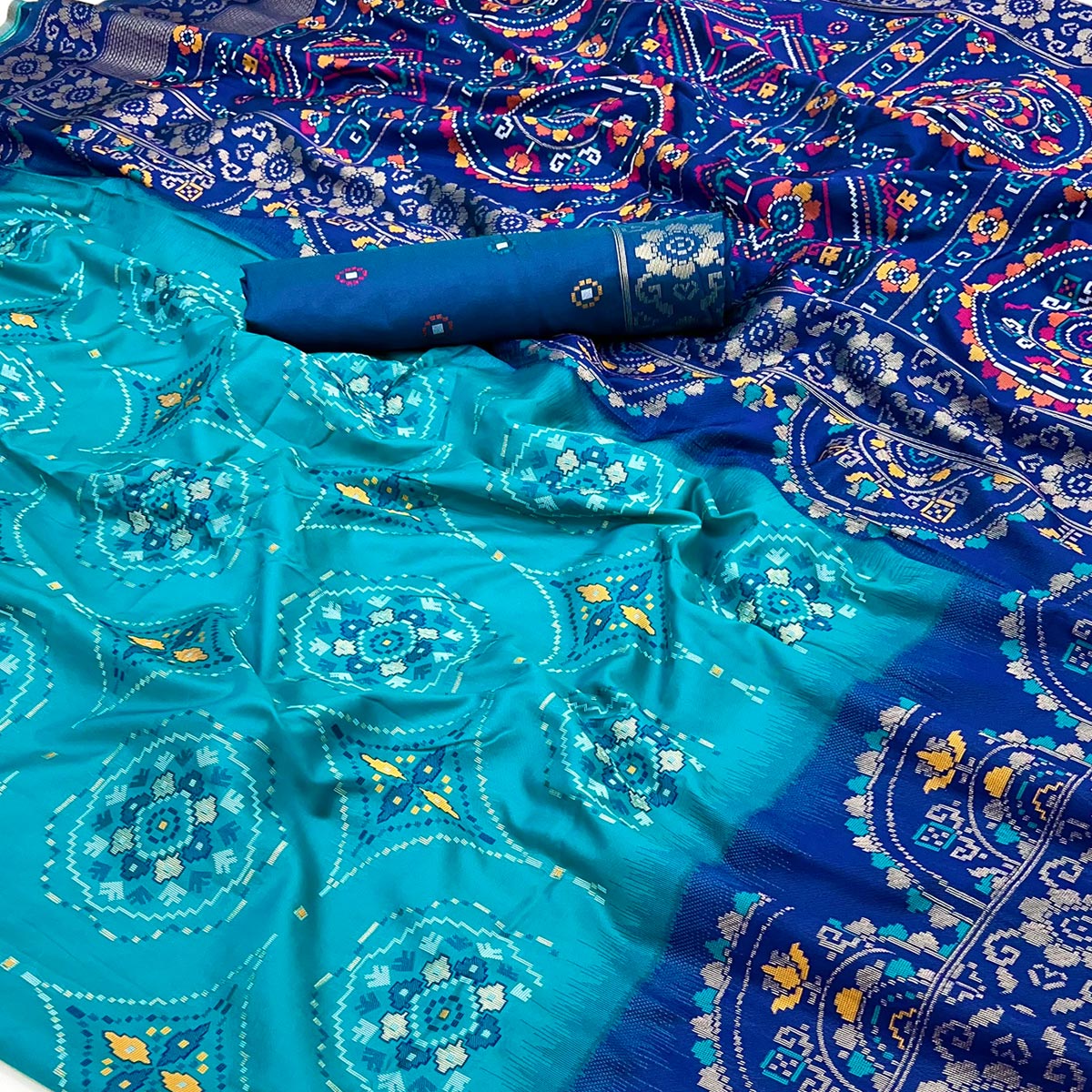 Blue Floral Woven Pure Silk Saree