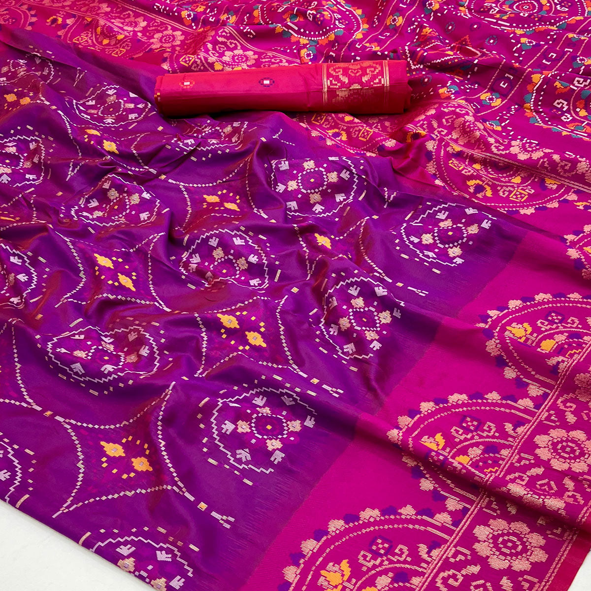 Purple & Pink Floral Woven Pure Silk Saree