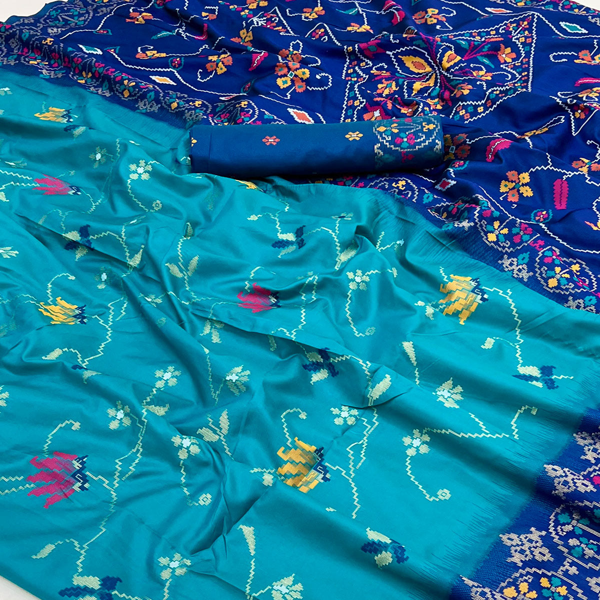 Blue Floral Woven Pure Silk Saree