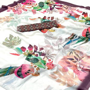 White Floral Digital Printed Georgette Saree