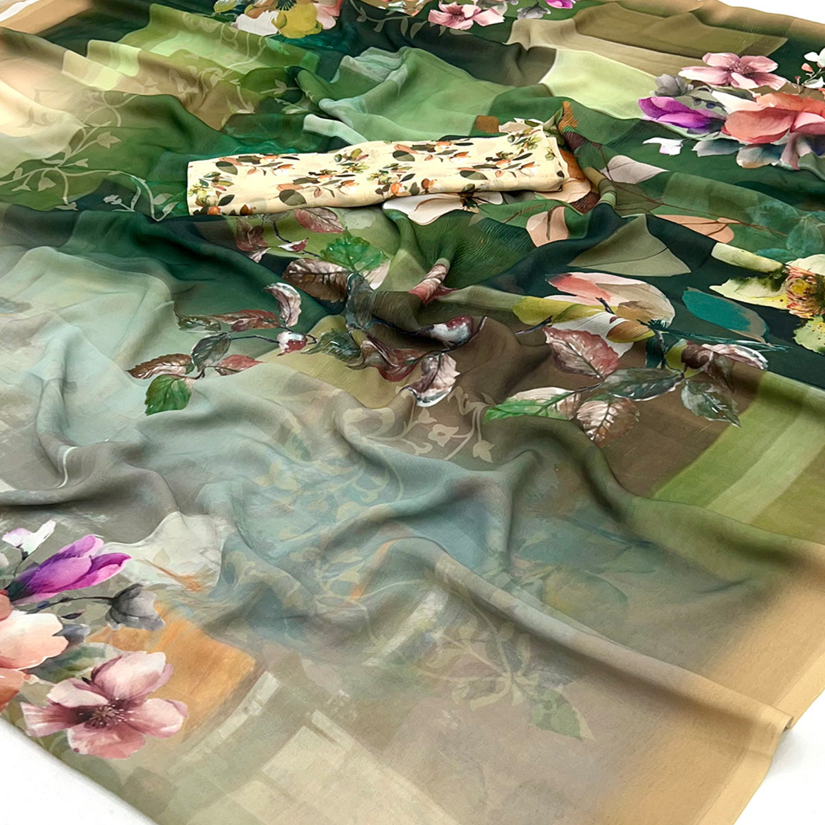 Multicolor Floral Digital Printed Georgette Saree