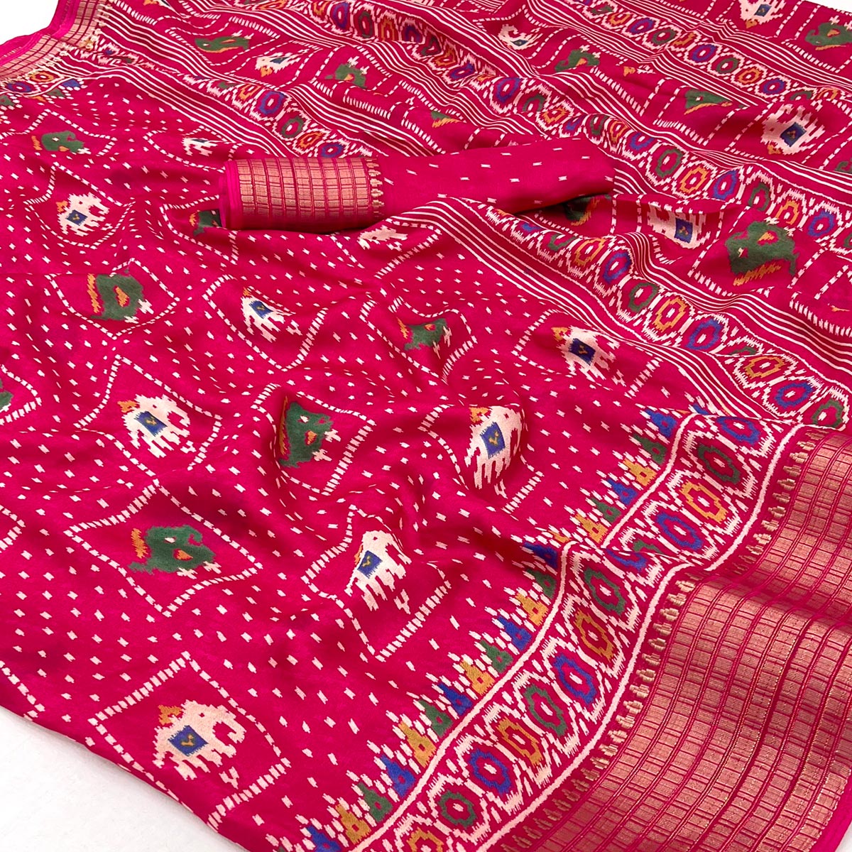 Pink Printed Georgette Saree With Woven Border
