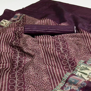 Wine Cotton Silk Saree with Digital Bandhani Print Design & Rich Woven Border