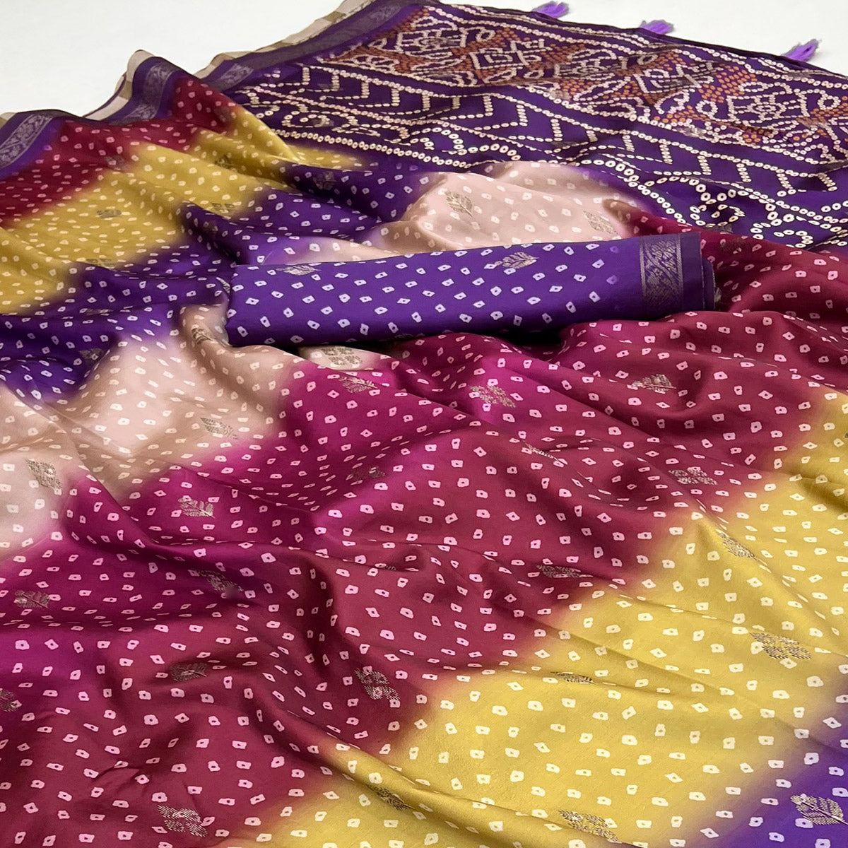 Graceful Multicolor Cotton Silk Saree with Artistic Florals Print & Weaving Detail