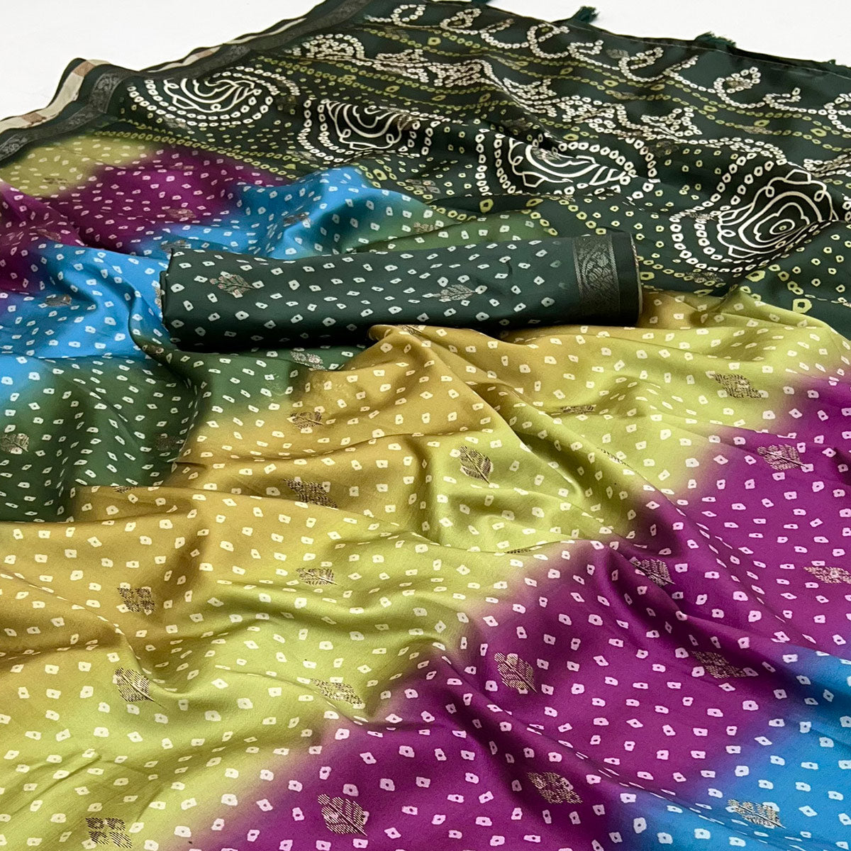 Graceful Multicolor Cotton Silk Saree with Artistic Florals Print & Weaving Detail