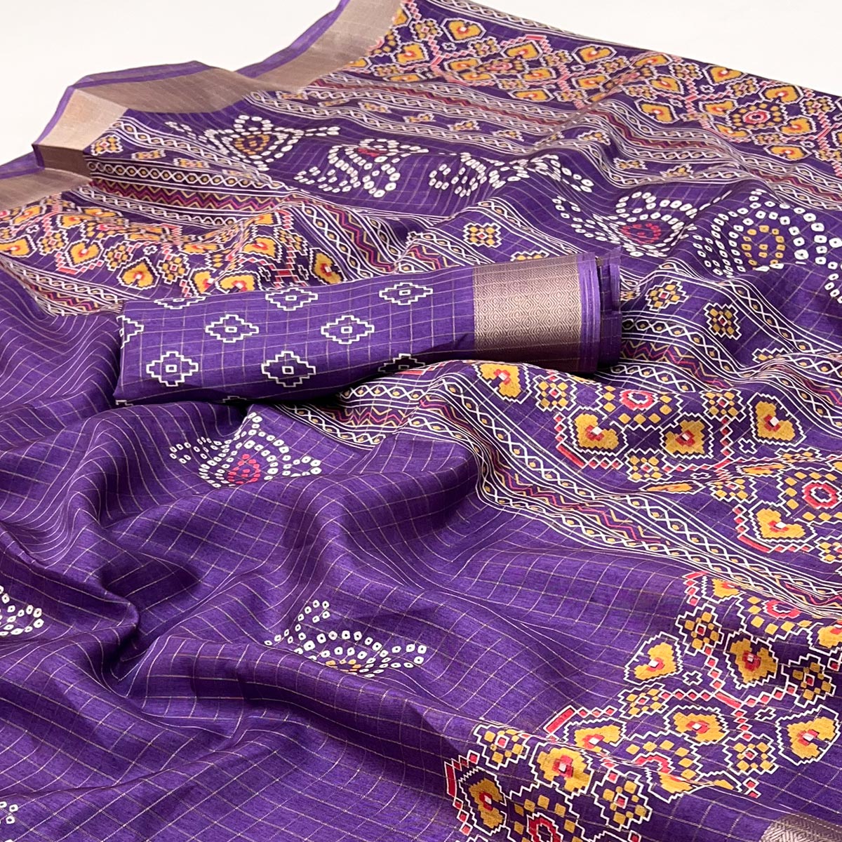 Purple Patola Patterned Featuring Weaving Work Dola Silken Drape