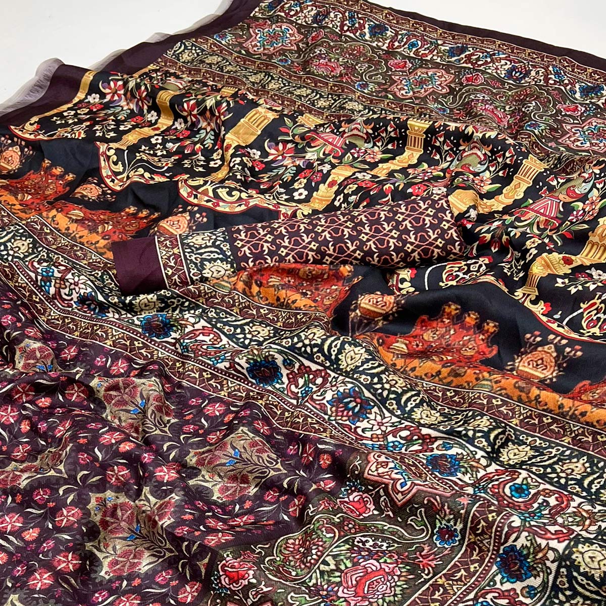 Wine Digital Floral Adorned with Artistic Prints Pashmina Elegant Drape