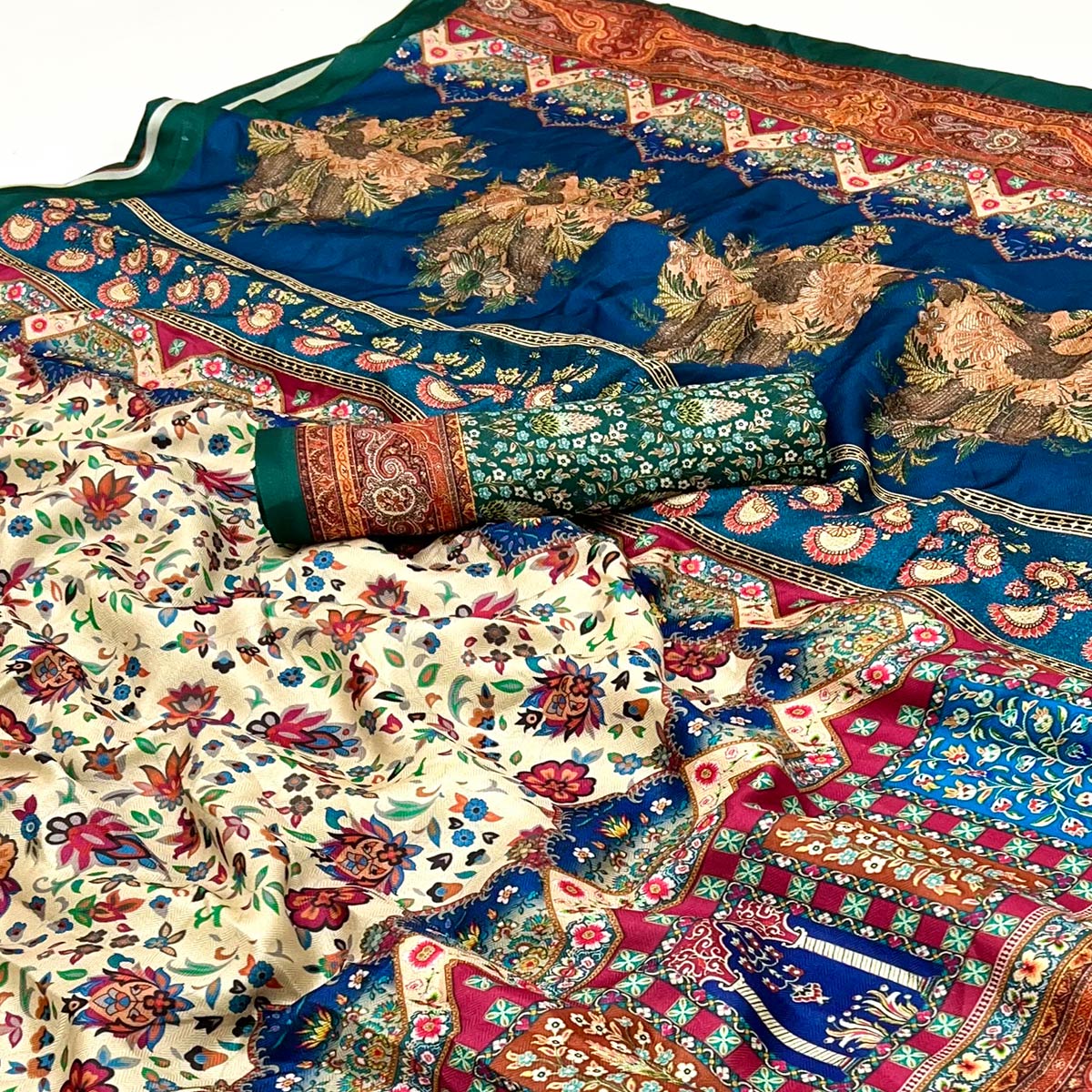 Cream Digital Floral Adorned with Artistic Prints Pashmina Elegant Drape