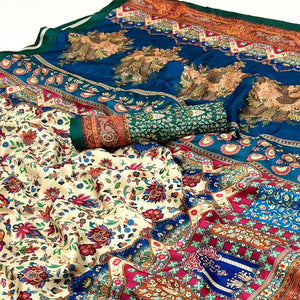 Cream Digital Floral Adorned with Artistic Prints Pashmina Elegant Drape