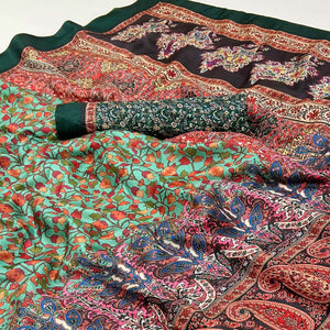 Mint Green Digital Floral Adorned with Artistic Prints Pashmina Elegant Drape