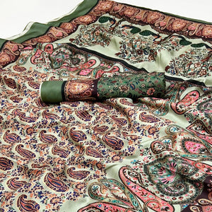 Pista Green Digital Floral Adorned with Artistic Prints Pashmina Elegant Drape