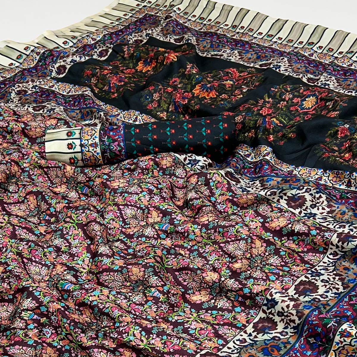 Plum Purple Digital Floral Adorned with Artistic Prints Pashmina Elegant Drape