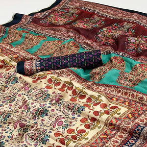 Cream Digital Floral Adorned with Artistic Prints Pashmina Elegant Drape