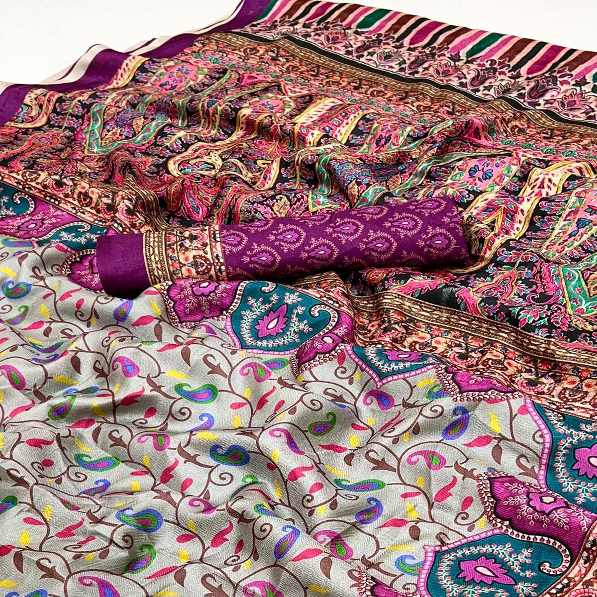 Grey Digital Floral Adorned with Artistic Prints Pashmina Elegant Drape