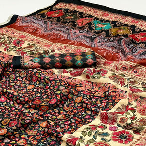 Black Digital Floral Adorned with Artistic Prints Pashmina Elegant Drape