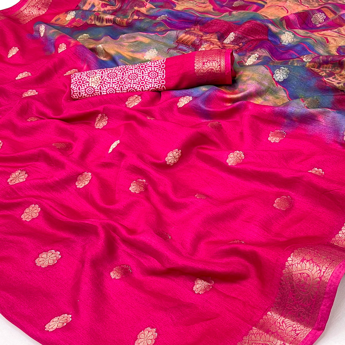Soft Dola Silk Saree in Pink Glows with Intricate Floral Butti Weaving
