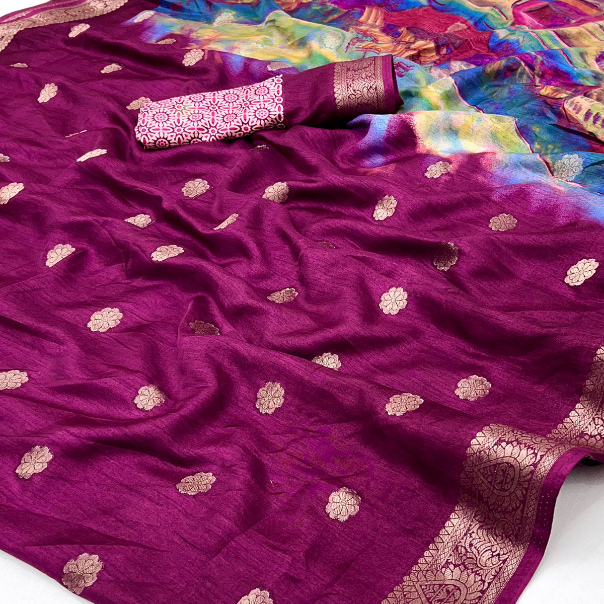 Soft Dola Silk Saree in Purple Glows with Intricate Floral Butti Weaving