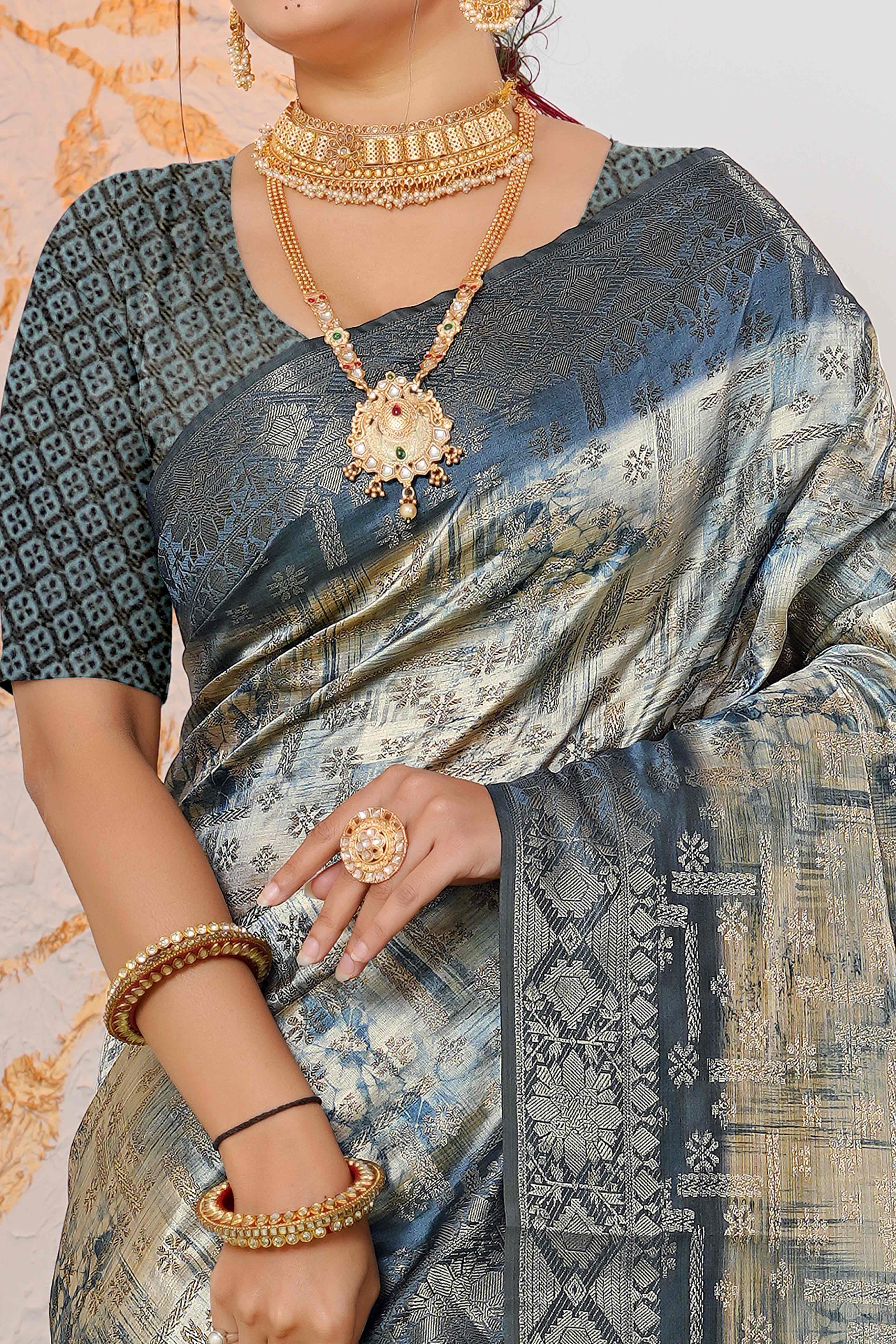 Premium Blue Woven & Digitally Printed Silk Saree with Stylish Tassel Pallu