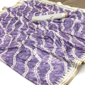 Opulent Lavender Silk Blend Saree Adorned With Digital Prints & Zari Border