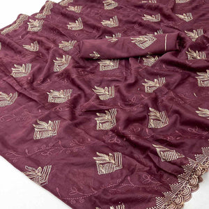 Elegant Wine Georgette Saree Accented With Intricate Floral Thread Embroidery