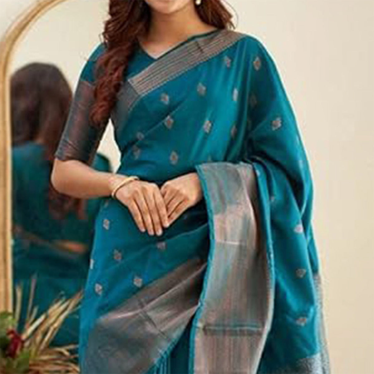 Teal Woven Banarasi Silk Saree