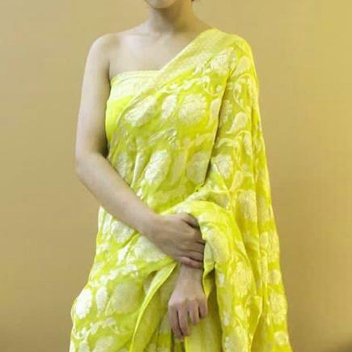 Lemon Green Woven Banarasi Silk Saree