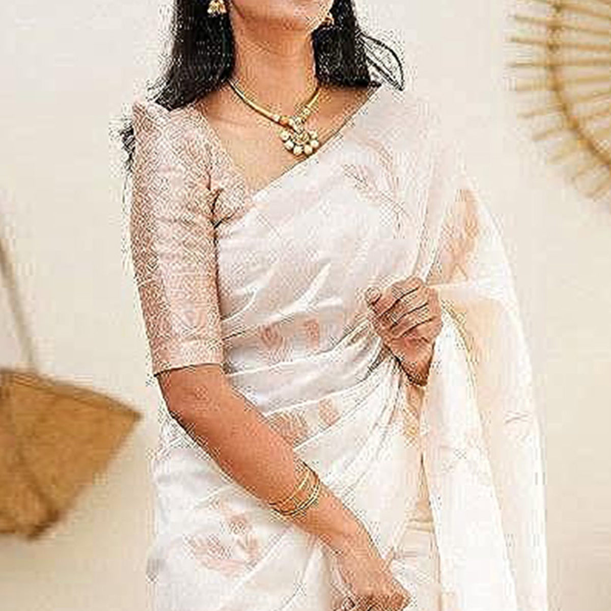 White Woven Cotton Silk Saree