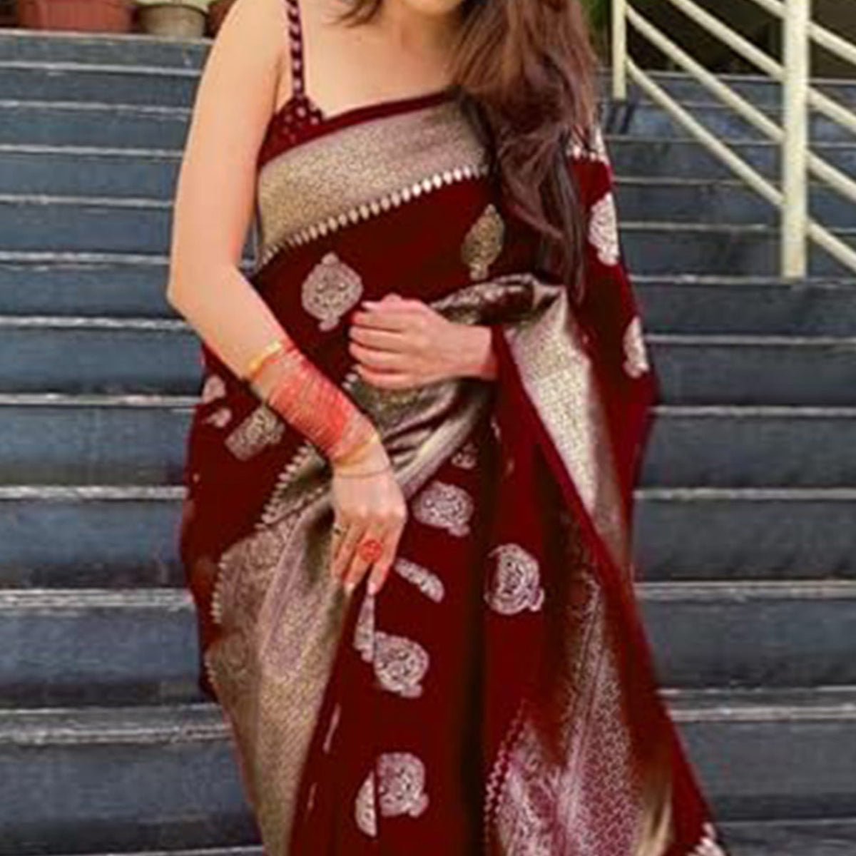 Maroon Woven Banarasi Silk Saree