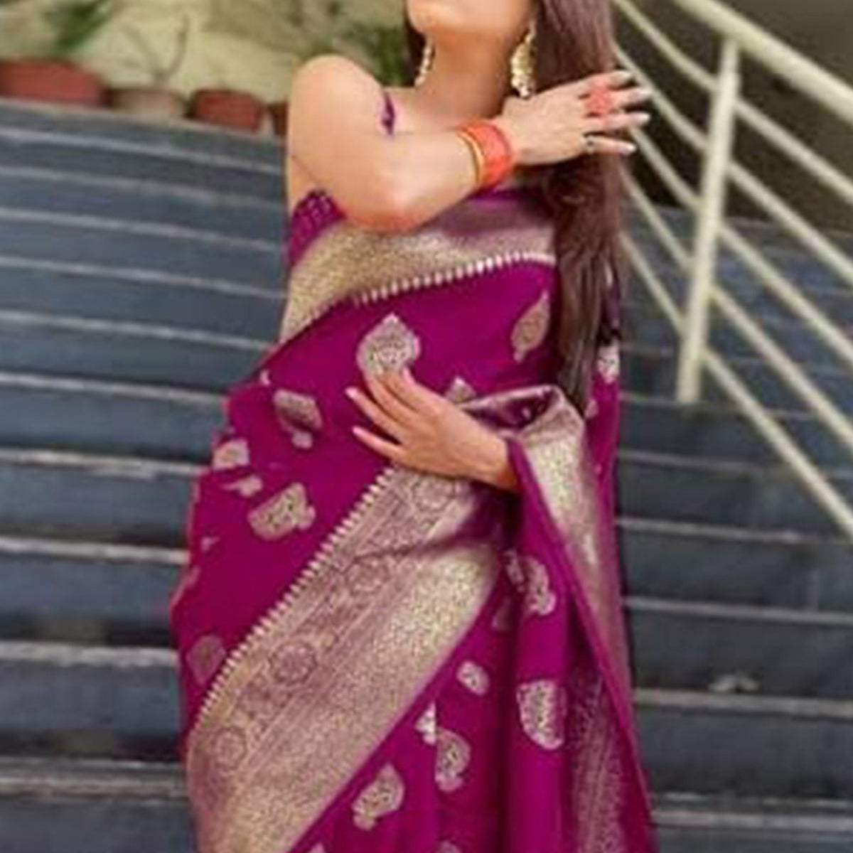 Purple Woven Banarasi Silk Saree