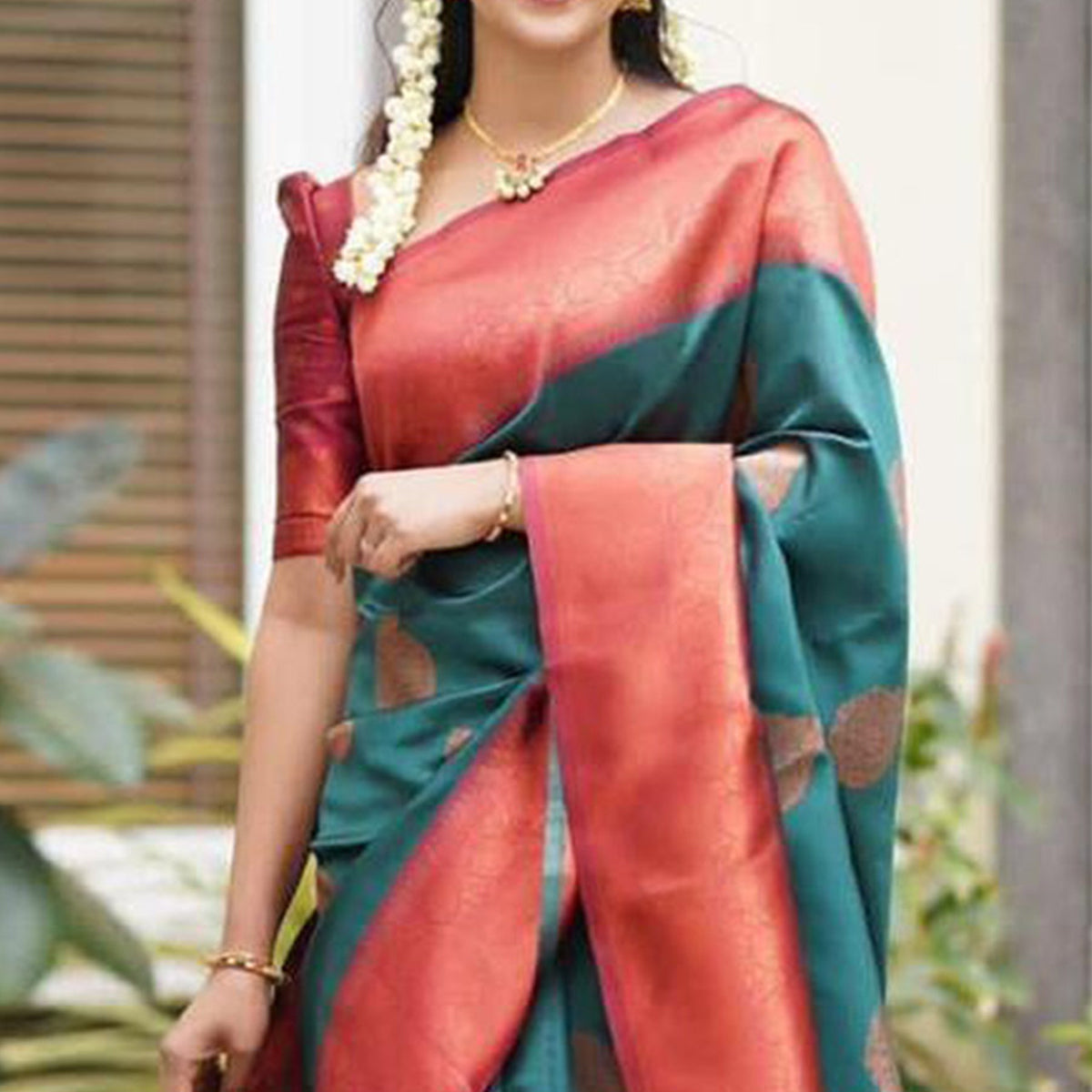 Green Woven Banarasi Silk Saree